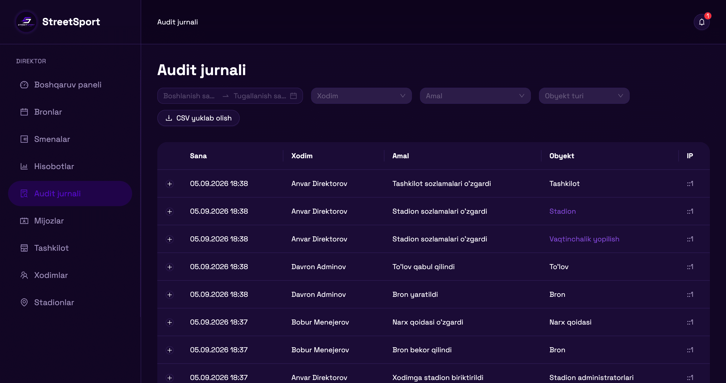 Audit jurnali yozuvlari